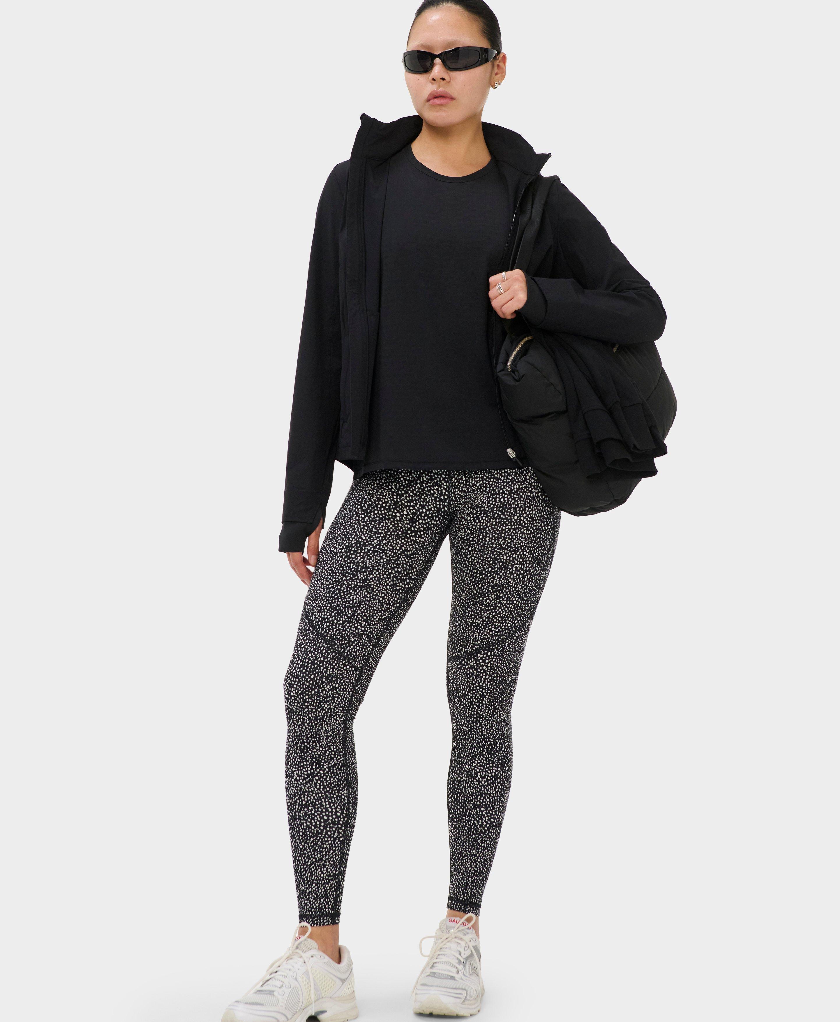 Power Workout Leggings - Black Micro Dot Print - Full Length