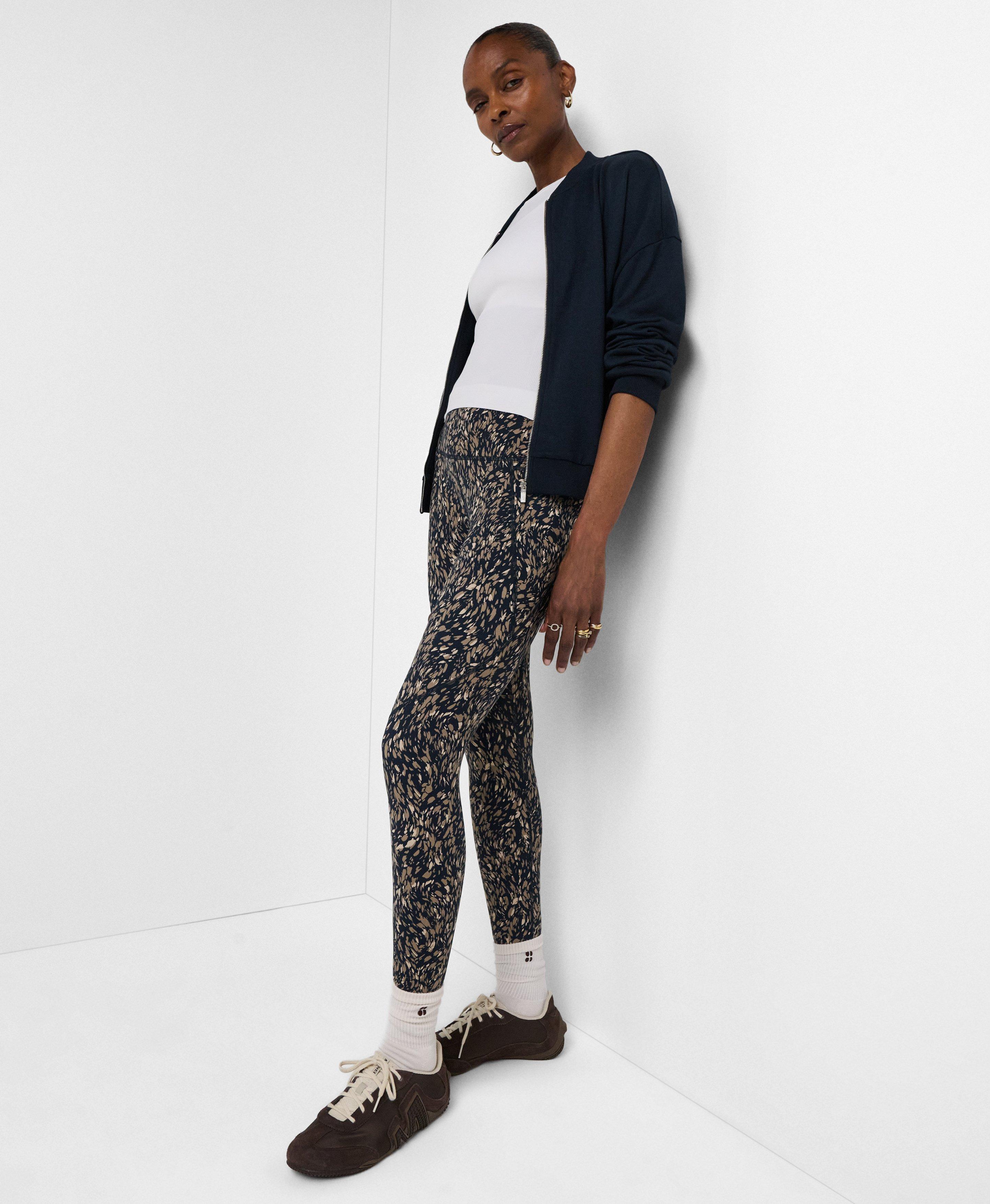 Power Workout Leggings - Blue Cascade Dab Print - Full Length