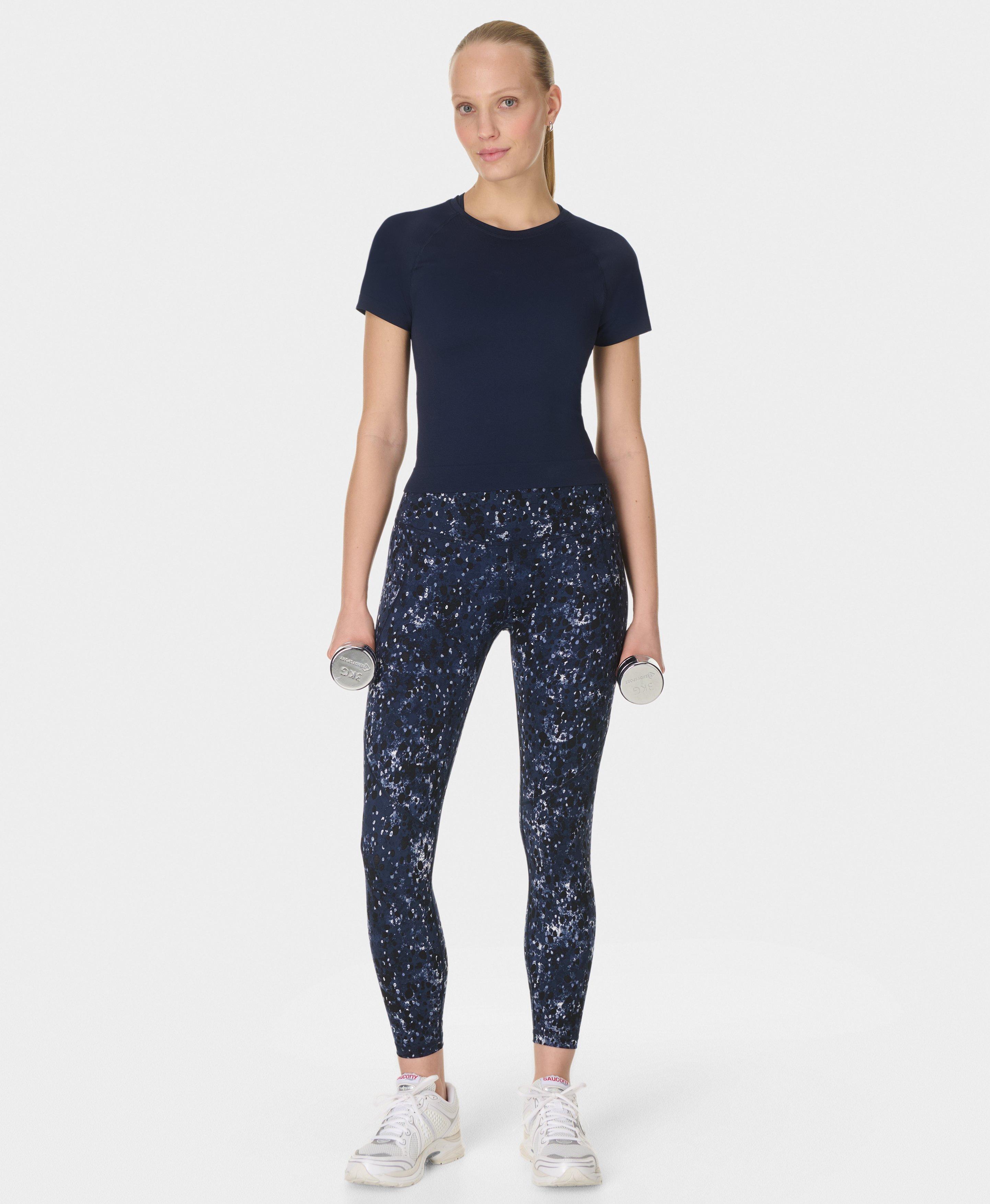 Power 7/8 Workout Leggings - Black Micro Dot Print - 7/8 Length