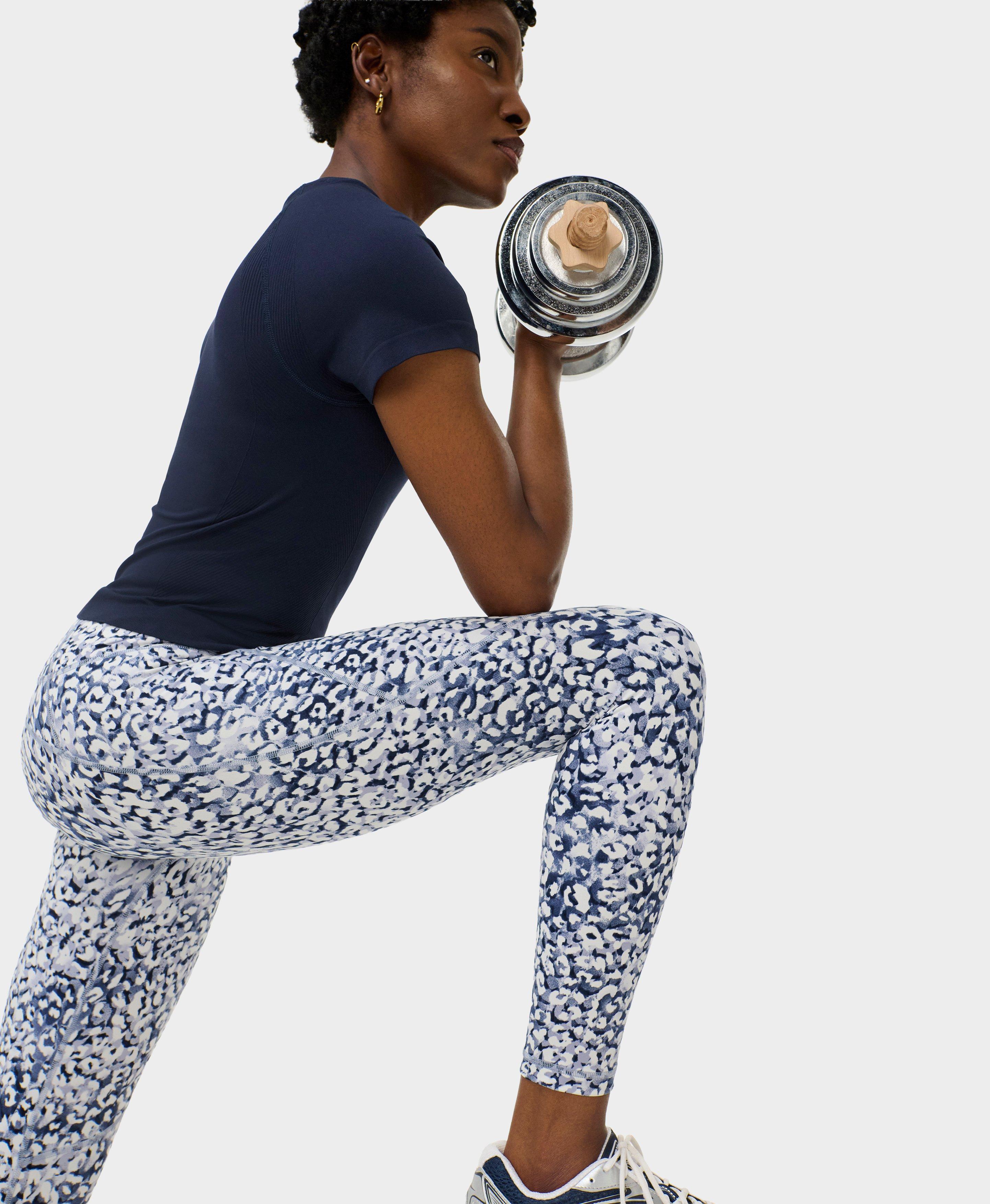 Power Workout Leggings - Blue Faded Lynx Print - Full Length