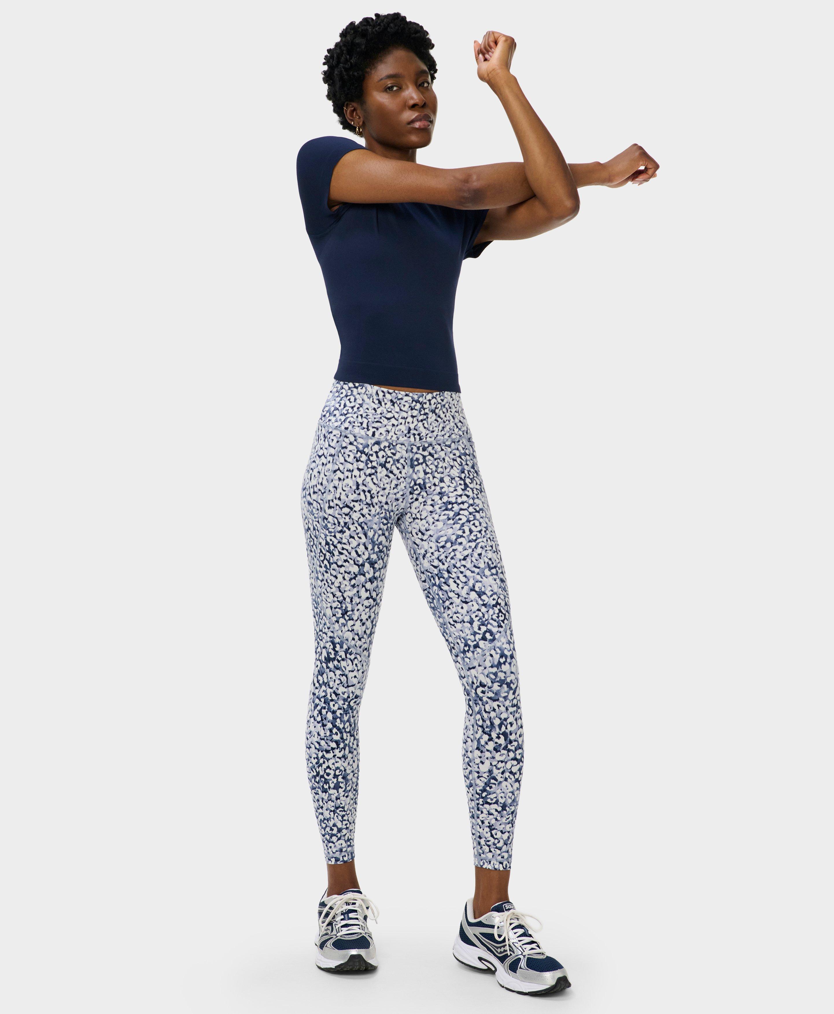 Power Workout Leggings - Blue Faded Lynx Print - Full Length