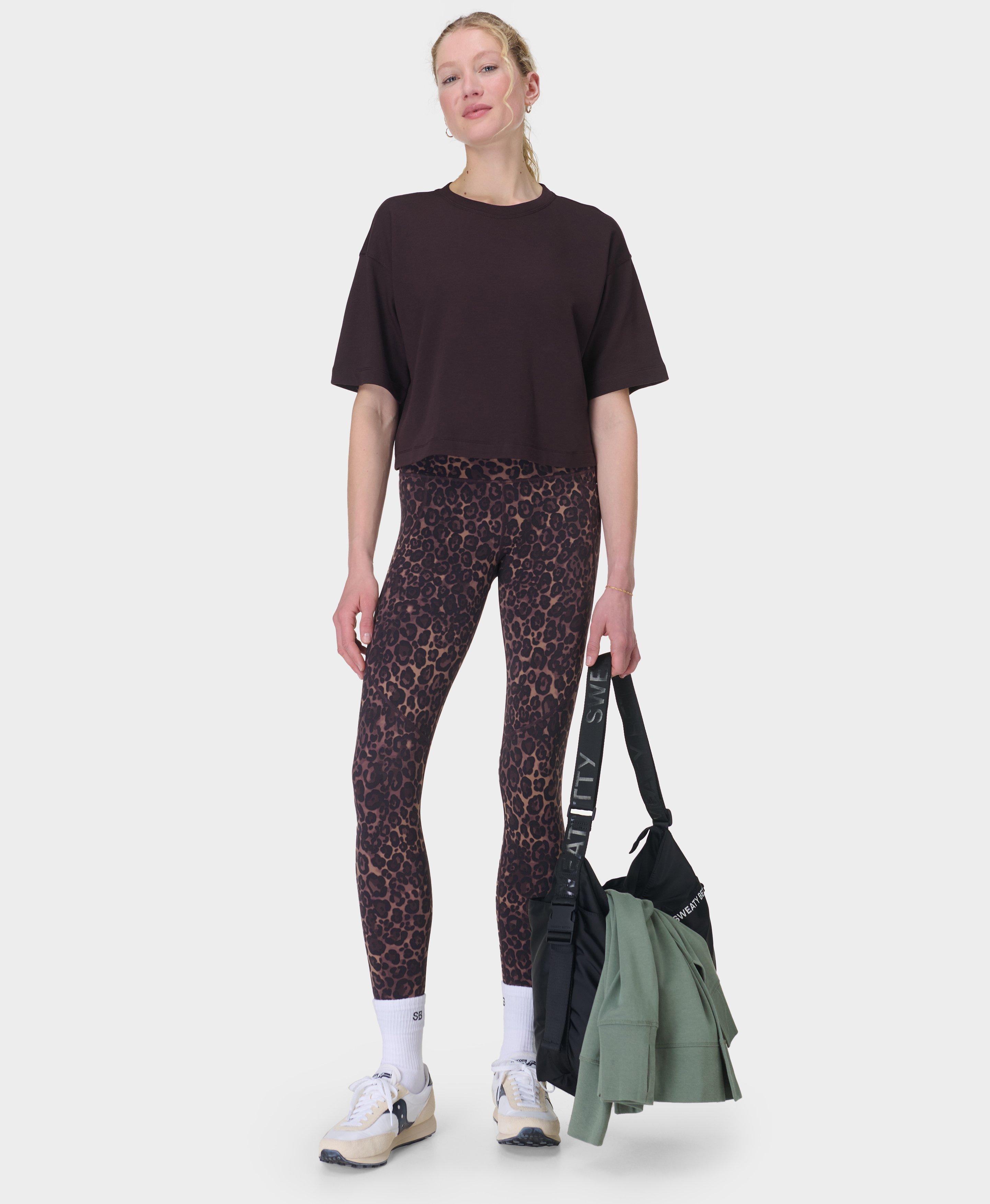 Power Workout Leggings - Brown Wild Leopard Print - Full Length