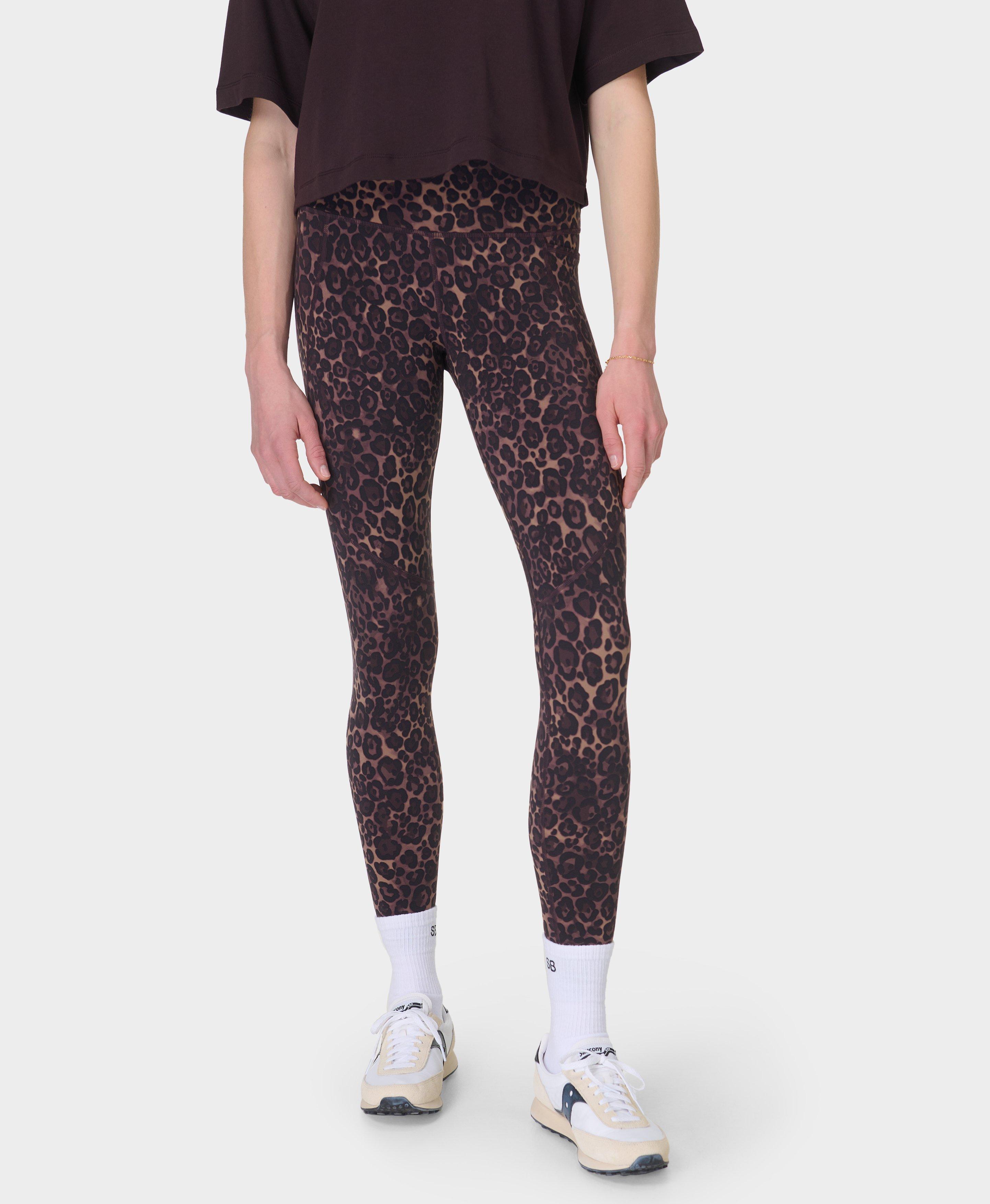 Power Workout Leggings - Brown Wild Leopard Print - Full Length