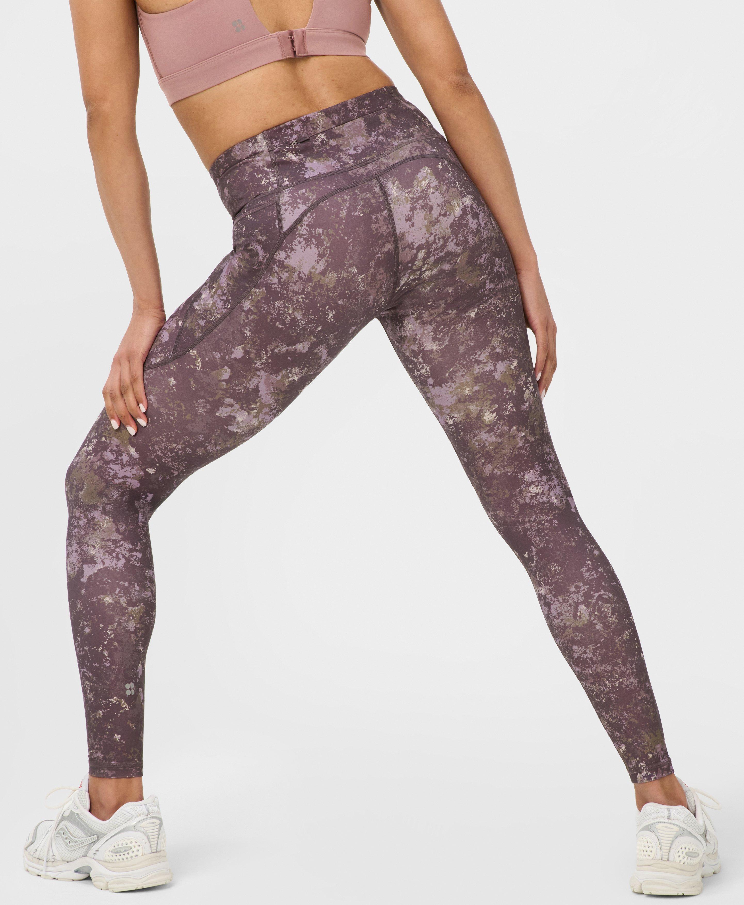 Power Workout Leggings - Purple Erosia Print - Full Length