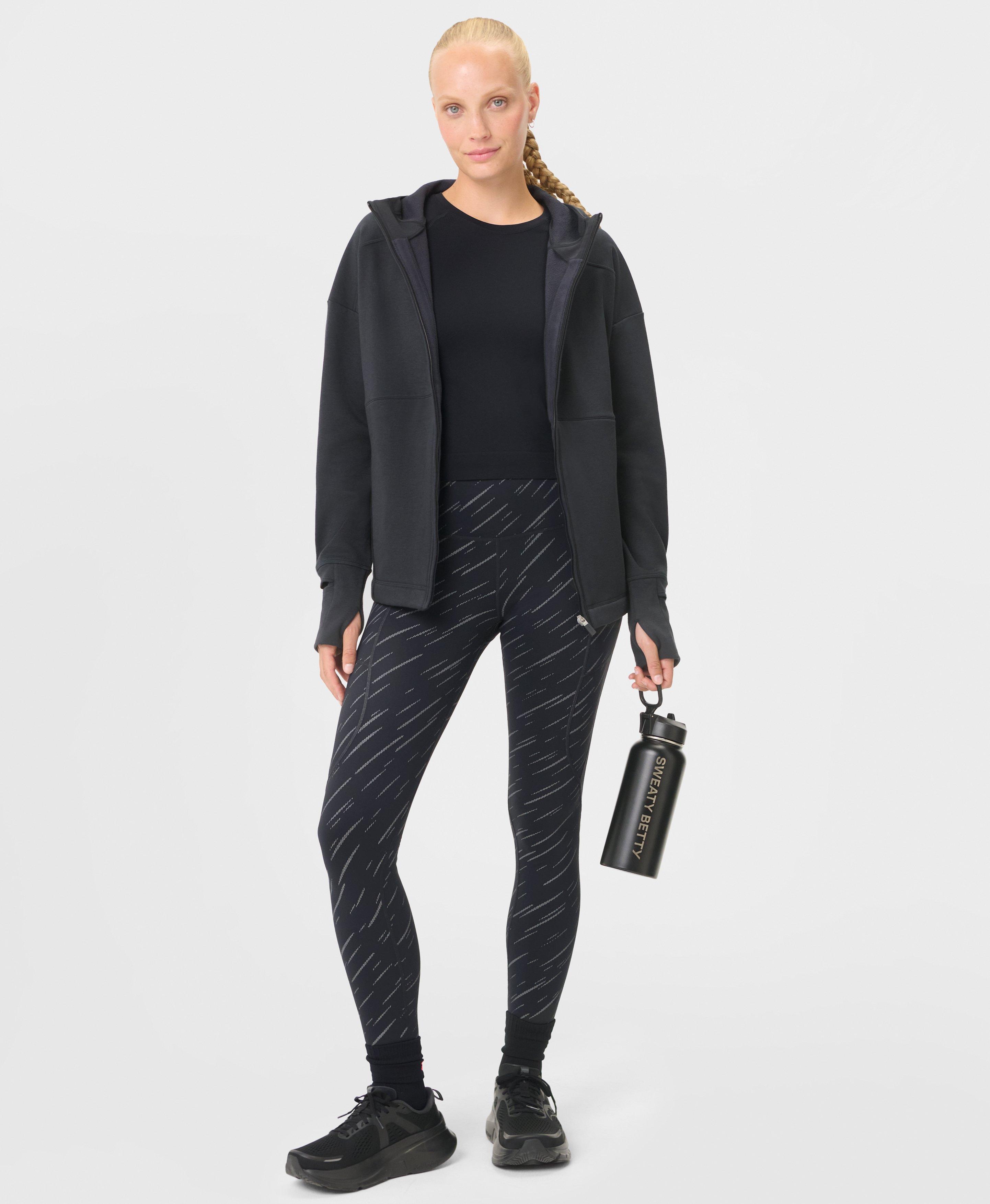 Therma Boost Reflective Running Leggings - Black Flash Reflective Print - Full Length