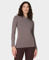 Mindful Flex Half Zip Long Sleeve Tee - Taupe Brown